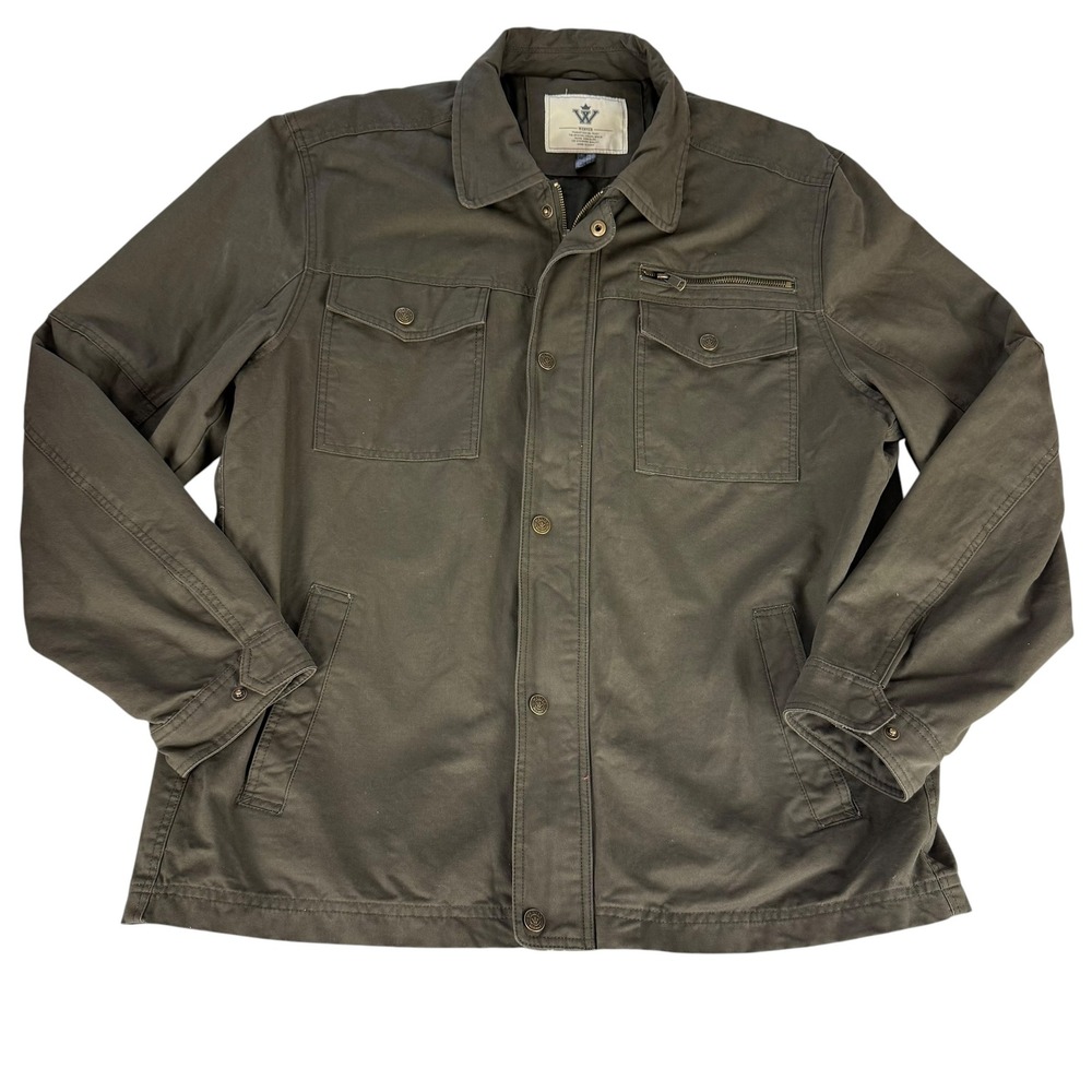 WenVen Mens 2XL Olive Green Cotton Canvas Military Field Jacket Utility Coat